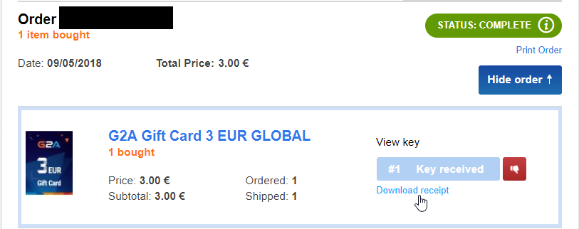 how can i get a receipt for purchased products support hub g2a com