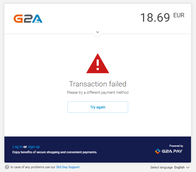 Payment failed. Transaction failed. PAYPAL transaction fail. Payment failed Page.