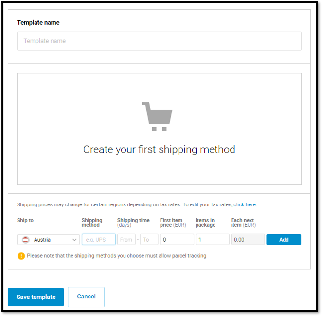 how can i manage delivery options for my physical products shipping template